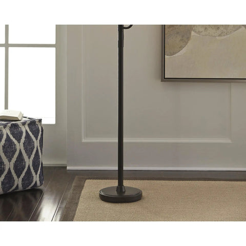 Urban Industrial Floor Lamp With Three Glass Shades In Bronze Finish, 60 Inch Tall, plug-in base detail in modern room