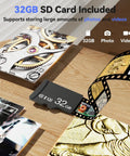 32GB SD card on wooden desk with photos and film, suitable for Large 10.1 Inch Digital Microscope With 178 Degree View, 1080P 1200X Magnification For Ultra Detail, Coin Nerds Magnifier For Error Coins With Built In Light, 16MP LCD Display, Soldering Microscope For Adults With Screen PC View 32GB