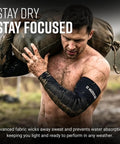 Man wearing Premium Padded Arm Sleeves With Compression Elbow Protection, Non Slip Sweat Resistant Design For OCR