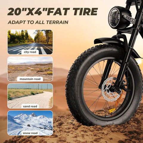 Beast 1500W Electric Fat Tire Bike For Adults With 33 MPH Top Speed 40 To 75 Mile Range 48V 15.6Ah Removable Battery 7 Speeds 3 Modes Full Suspension Dual Disc Brakes 20 Inch All Terrain Fat Tires UL 2849 Certified, 20x4 inch front wheel on sand