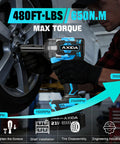 Cordless Impact Wrench Brushless Motor Brings Badass 480 Ft Lbs Torque And 3500 Rpm Speed With A Tough 1/2 Inch Drive in use.