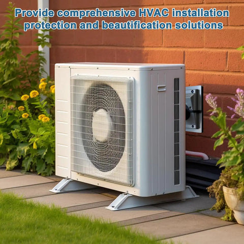 Built Tough HVAC Wall Penetration Cover And Line Set Cover Kit Crafted From UV Resistant ABS For Solid AC Duct Coverage With A Quick Seal That Works Like A Charm In Sleek Grey on a patio.