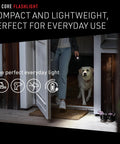 Person holding P5R Core Rechargeable Flashlight With High Power LED 500 Lumens Waterproof Light for home and outdoor use, dog nearby.