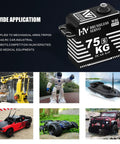 Beefed Up Brushless Waterproof Servo With All Aluminum Case; high-torque servo for RC cars, crawlers, boats, and robots, 75 kg rating