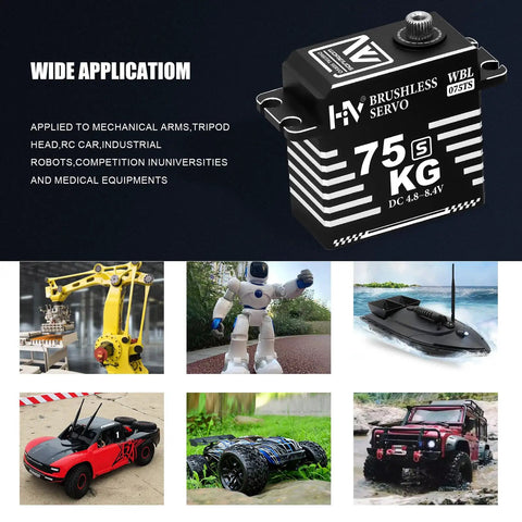 Beefed Up Brushless Waterproof Servo With All Aluminum Case; high-torque servo for RC cars, crawlers, boats, and robots, 75 kg rating