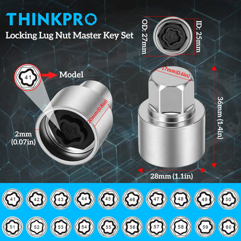 Thinkpro Wheel Lock Removal Kit For BMW Masters Key Solution To Pull Off Locked Wheels On 1 Series 3 Series 5 Series 7 Series X1 X5 M Models, 17mm CR MO steel socket