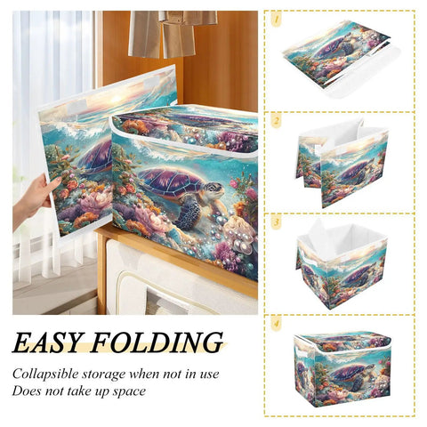 Kick Some Clutter With These Heavy Duty Foldable Storage Bins, Featuring Snug Click Lids And Super Sturdy Handles, Plus Collapsible Oxford Basket Organizers For Real Closet Solutions. Collapsible bins with ocean design for easy storage.