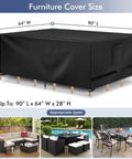 Beefy Heavy Duty Waterproof Patio Furniture Cover For Outdoor Sectional Sets, Rectangle 90 Inch Long By 64 Inch Wide By 28 Inch High, Black