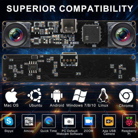 Top view of Ace Dual Lens Monochrome USB Camera Module Blitzing Global Shutter 210FPS 3D Stereo Vision Kit showing sensor layout.