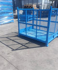 Heavy Duty Cold Rolled Steel Foldable Storage Cage Built Like A Tank Collapsible Industrial Bin For Warehouse Logistics Premium Stackable Crate Box in blue color, showing mesh sides and sturdy base.