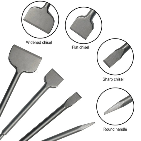 Beefy SDS Plus Rotary Hammer Tile Chisel Set 4 Piece Kit Includes Pointed Flat Scraping And Tile Spade Bits For Demolition And Removal