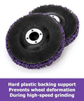 Close-up of Six Pack 4 Inch Stripping Discs for Angle Grinder 5/8 Inch Arbor with hard plastic backing support for durability.