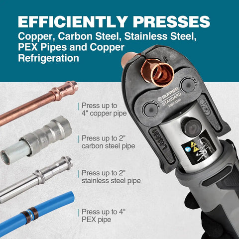 Heavy Duty Standard Press Tool Kit For Half Inch To Two Inch Copper Pipes With Jaws ProPress Compatible Fittings piping sizes