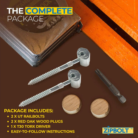 UT Railbolt Gear Driven Handrail Connector For Staircase Fittings And Newels, Quick DIY Friendly Pro Grade Durable Install For New Construction And Remodels, Fast Easy Sturdy Handrail Assembly