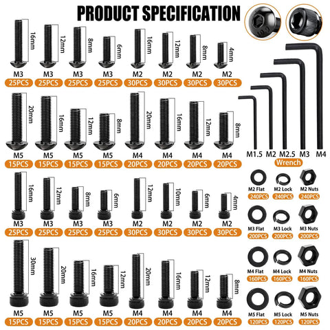 Heavy Duty 3160Pcs Metric Bolts And Nuts Kit With Flange Bolts Hex Socket Button Screws Cap Head Screws And Washers 42 Sizes