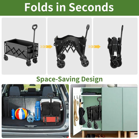 Heavy Duty Foldable Wagon Cart With All Terrain Wheels Telescoping Handle And Cup Holders 220 Lb Capacity Collapsible Utility Wagon for easy storage.