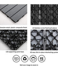 22 Pcs Wood Plastic Composite Patio Deck Tiles 12x12 Interlocking Flooring For Indoor And Outdoor Use With Easy Snap In Setup Water Resistant 22 Sq Ft Coverage Westminster Grey 3D Pattern, showing interlocking system and base design.