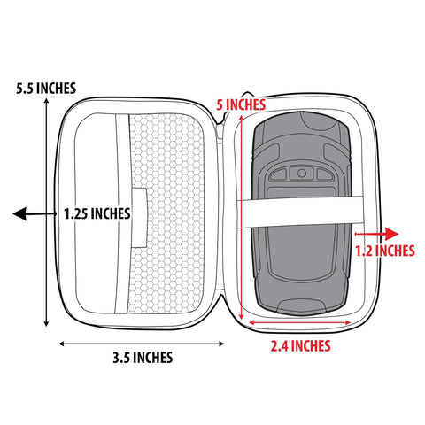 Hard Shell Thermal Camera Case With Waterproof Exterior And Soft Lined Interior For Scratch Protection Fits FLIR C5 C3 X Seek Reveal XR And Other Infrared Cameras With Wrist Strap And Interior Elastic Straps, dimensions shown.