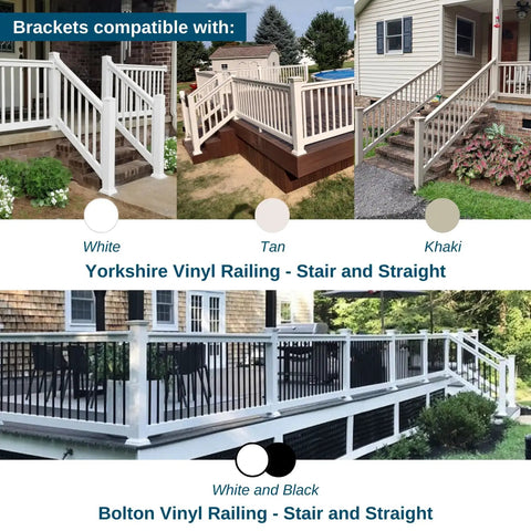 Stair Vinyl Railing Brackets Set For Porch And Deck Rail Systems Top And Bottom Classic Brackets For Stairs Fits Yorkshire And Bolton Vinyl Railing Kit White No Sweat Install