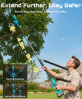 Person using 2-In-1 Pole Pruning Shears With 1.6 Inch Cutting Diameter Cordless Electric Pruner to cut tree branches.