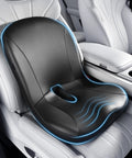 Premium Memory Foam Car Seat Cushion With Napa Leather ergonomic lumbar support pillow, black with wave design for car and office use.