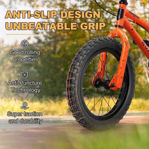 Close-up of 2 Pack 20x2.125 Inch Kids Bike Tires Set With Tubes And Levers For BMX MTB And Youth Rides Puncture Resistant