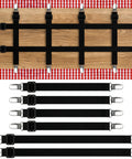 Six Pack Hidden Strap Tablecloth Clips For Outdoor Use No Slip Elastic Table Cover Holder on wooden table with accessories