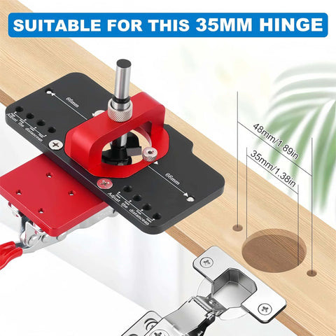 35mm Hinge Jig for Cabinet Doors, Precision Drilling Guide, Rugged Aluminum Alloy Build, easy woodworking installation tool