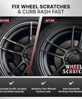 Before and after image showcasing Anthracite Gray Rim Touch Up Paint And Wheel Scratch Repair Set for alloy wheels.
