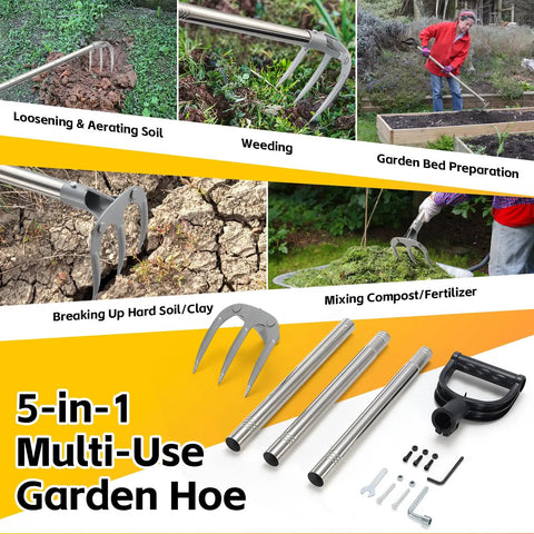 Long-Handle 62-Inch Cultivator Hand Rake With 3-Tine Heavy-Duty Carbon Steel D Grip for gardening and soil cultivation