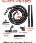 Pro Grade Replacement Vacuum Hose And Tool Set For Shop Vac And Ridgid Style Vacuums, 2 1/4 Inch Friction Fit Tank Opening, tools layout