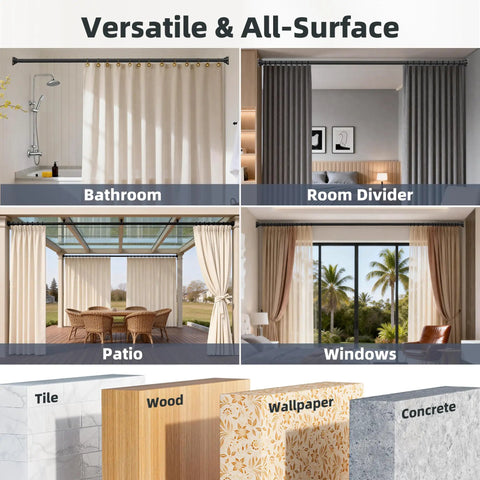 No Drill Tension Shower Curtain Rod 31 To 120 Inches, 1.1 Inch Diameter Rustproof Stainless Steel, multi-use scenarios