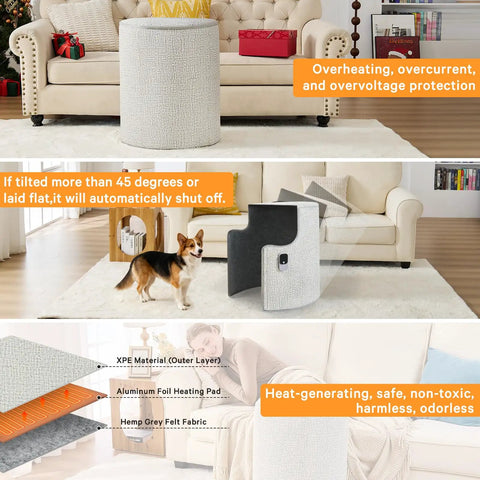 Under Desk Heater For Home Or Office Quiet Portable Space Warmer demonstrating safety features and materials in a living room