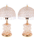 Crystal Table Lamp Set Of 2 Modern Bedside Lamps with crystal dome and stacked base, decorative night lamps for living room or bedroom.