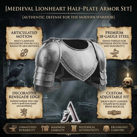Medieval Shoulder Pauldron Set With Iron Gorget And Spaulders For LARP Ren Faire SCA Knight Armor Cosplay natural steel finish