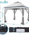 Easy Up 11x11 Pop Up Gazebo Shelter With 4 Sandbags, Instant Patio Canopy Tent, 2 Tier Roof, Mesh Netting, Ventilated Sides, Gray