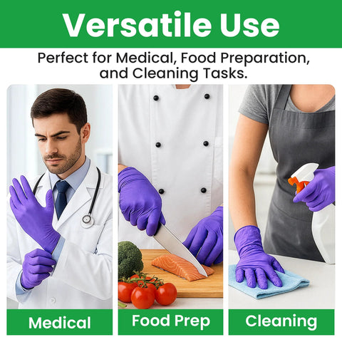 Purple nitrile disposable gloves, X-Large, multi-purpose for medical, food prep, and cleaning tasks
