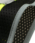 Close-up of mesh fabric and reflective trim on Men's Black High Visibility Safety Vest With Zip Front And Cargo Pockets Class 2 Reflective Work Vest Job Site Ready Crew Approved Ansi Compliant Utility Gear Built Tough.