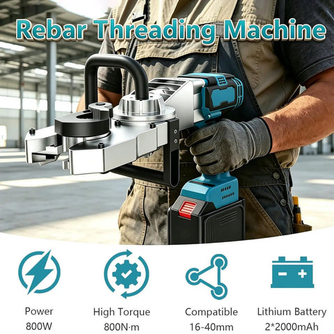 Heavy Duty Cordless Electric Rebar Threader With Brushless Motor Makes Fast Steel Bar Threading A Breeze For Construction Crews in use.