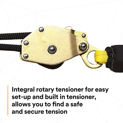 Rock Solid Horizontal Lifeline System With Heavy Duty Kernmantle Rope And Zero Hassle Tensioner, Integrated Energy Absorber, Quick Snap Tie Off Hooks, Duffel Carry Case, Straight Up Fall Protection Gear For Busy Crews