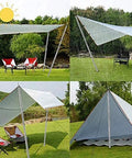 Adjustable Telescopic Tarp Poles For Camping And Hiking setup with tarp shelter on grass, lightweight stainless steel poles visible