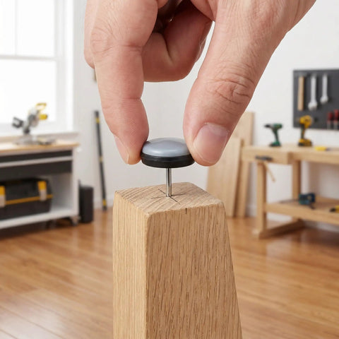 Installation of 12 Piece Nail On Chair Leg Sliders For Hardwood Floors Heavy Duty Plastic And Metal Floor Protectors in a workshop