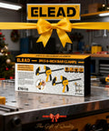 Package of Two 6 Inch Mini Bar Clamps For Woodworking Set With One-Handed F Clamp And Spreader, 75 Lbs Load Capacity, on workbench