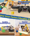 IoT STEM Kit For Kids And Teens, Smart Factory Starter Pack For Arduino ESP32, Learn Electronics And Programming With Real World Automation Projects, Compatible With Arduino Scratch, Robotic Arm, Sorting System, Smart Warehouse, 10 Plus, ESP32 joystick-controlled robot arm sorting cubes