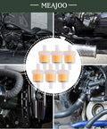 Set Of 6 One Quarter Inch Gas Inline Fuel Filters With Magnets surrounded by motorcycles and engine parts