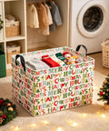 Slick Rectangular Storage Basket Waterproof Canvas Bin Collapsible Christmas Gift Organizer And Room Decor with festive prints.
