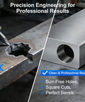 Clean cut showing Professional Grade Heavy Duty 3 In 1 Hydraulic Iron Worker For Easy Steel Punching Chamfering And Cutting With Foot Pedal And Roll Casters For No Hassle Shop Builds 1500 Watt.
