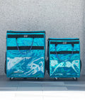 Glitter Blue Rolling Grocery Tote With Wheels And Zipper Covered 8 Pocket Organizer Foldable Durable Tote Medium Size