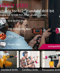 Six Piece Pro Grade PVC Pipe Reamer Kit With Extension And Wrenches For CPVC PPR And ABS Pipes in use with drill