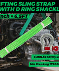 Lift Sling Straps 2 Inch By 6.5 Foot Web Sling Set With D Ring Shackles lifting an engine, 4400 Lbs safe load